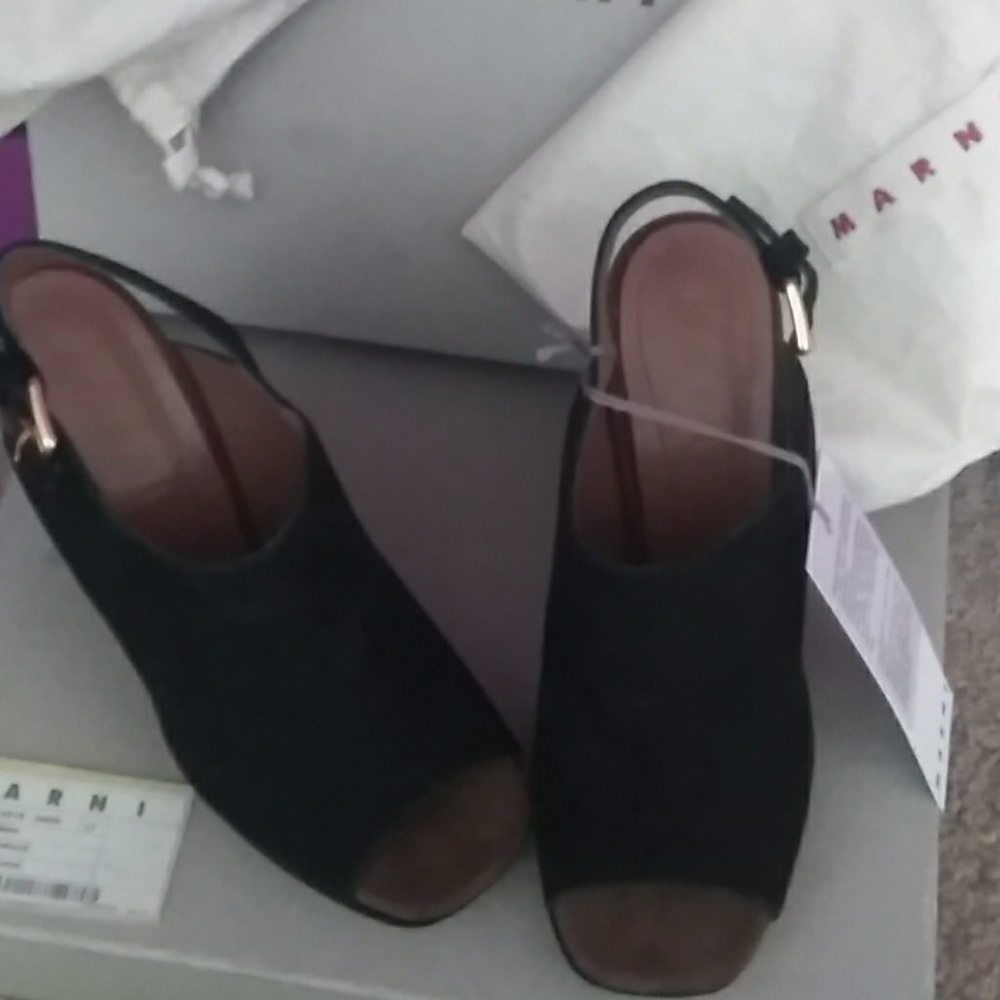 Marni dark Sea green suede wedges. - Picture 2 of 8